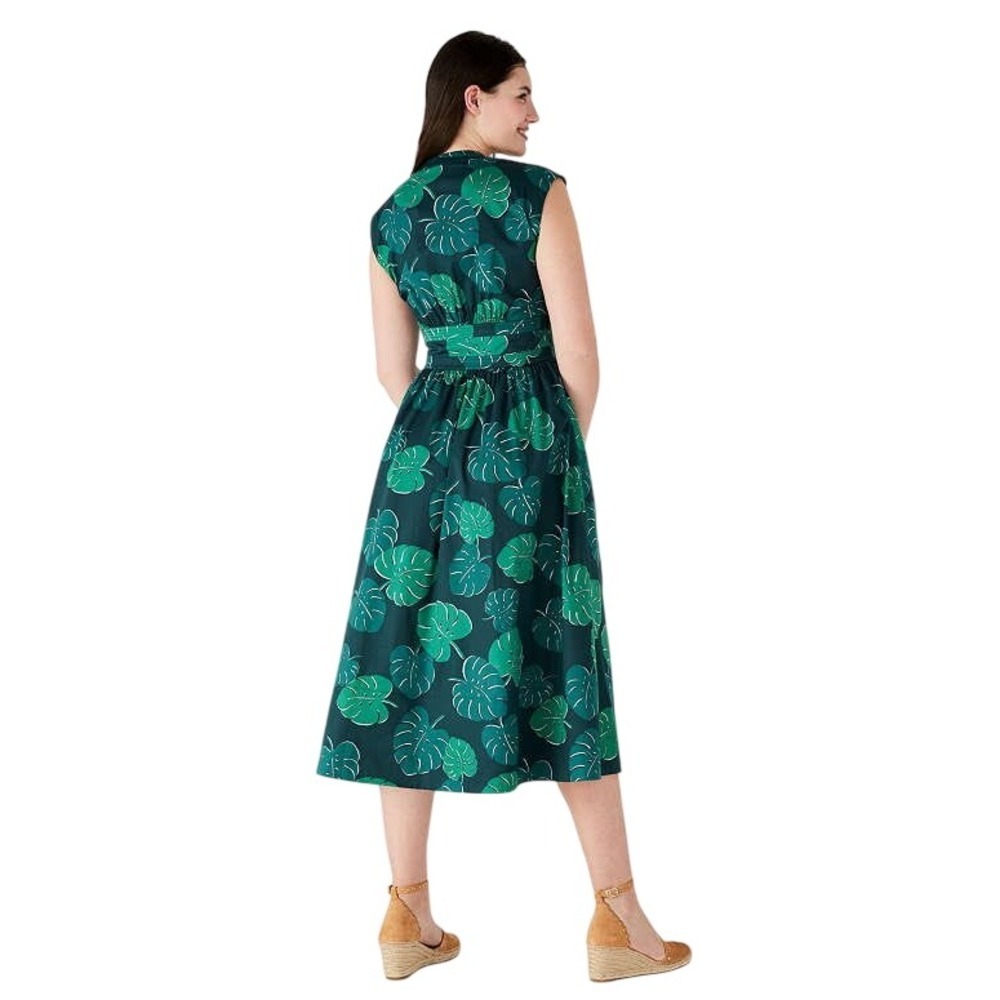 KATE SPADE Monstera Leaves Poplin Bow Dress, Size 4 - Picture 2 of 11